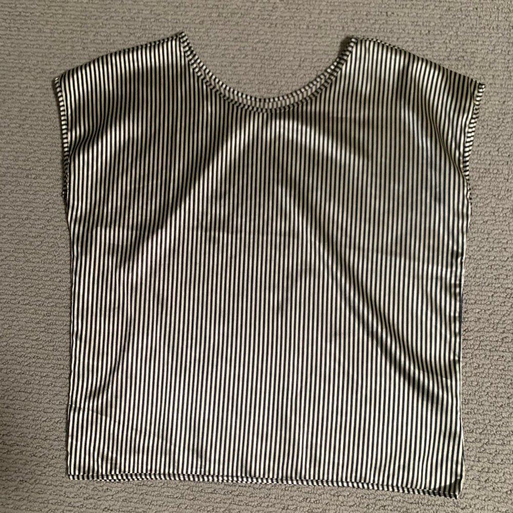 American Apparel Oversized Satin Charmeuse Square Top Ivory Black Stripe